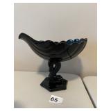 DOLPHIN BASE BLACK AMYTHEST GLASS PEDESTAL DISH