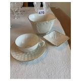LENOX TEACUP & SAUCER, TEA BAG HOLDER & SUGAR