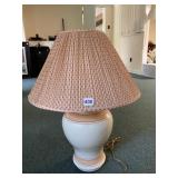 PEACH & WHITE TABLE LAMP W/SHADE