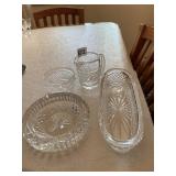 UNMARKED CRYSTAL CREAMER, SUGAR, ASH TRAY AND