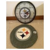 GLASS STEELERS CLOCK AND SLATE STEPPINGSTONE