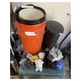 TABLE, BUCKETS, GLOVES & WASTE BIN