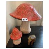 MCM ORANGE SPECKLED MUSHROOMS AND WOODEN ELEPHANT