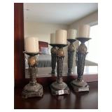 THREE COMPOSITION CANDLE STICKS W/ BALL CENER