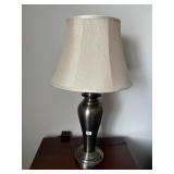 NICKEL FINISH LAMPS W/ TAN SHADES 31" H