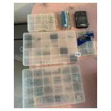 FIVE MULTIBIN STORAGE CONTAINERS WITH SHEET METAL