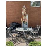 GLASS TOP OUTDOOR LAZY SUSAN TABLE WITH 4 METAL