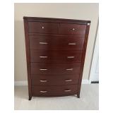 7 DRAWER CINNAMON MAHOGANY CHEST W/ SATIN NICKEL