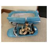 1997 CERAMIC ELVIS IN BLUE CADILLAC COOKIE JAR