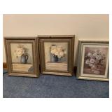 THREE FRAMED FLORAL PRINTS