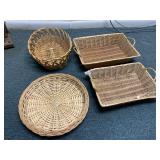 TWO RECTANGLE WICKER BASKET AND TWO OTHER BASKETS
