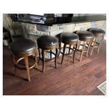 SAND WOOD SWIVEL BAR STOOLS W/ TACK ACCENTS ON