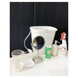 BATHROOM MIRROR, CLEANING PRODUCTS, DISHES, ETC.