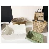 ASST WICKER BASKETS AND WOODEN TRAY