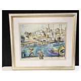 WATERCOLOR BOAT SCENE SIGNED 1955, 28 H X 32 W