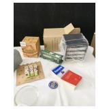 VINTAGE CRAYON BOX, PENCIL SHARPENER, ETC.