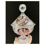 COVERED CANDY BOWL BIRD MOTIF 11" H