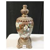 OIL LAMP HAND PAINTED, METAL, 16" H, NO HURRICANE