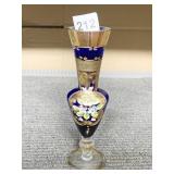 BOHEMIAN STYLE GLASS VASE ENAMEL PAINTED, 8"