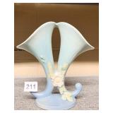 ROSEVILLE WHITE ROSE DOUBLE CORNUCOPIA VASE 8" H