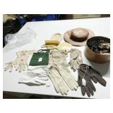 VINTAGE DRESSER MIRROR SET, CROCHETED PURSE