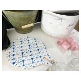 PLANTER, CHAMPAGNE GLASSES ETC.