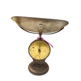 SALTER LARGE IRON AND BRASS MOUNTED ROUND FACE