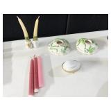 TRINKET BOX, CANDLE STICKS & HOLDERS
