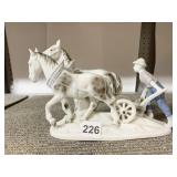 BAVARIA HORSE & PLOW FIGURINE 6.25 H X 10 W