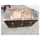 DOME TOP ANTIQUE TRUNK W/ ORIGINAL PAPER LABEL