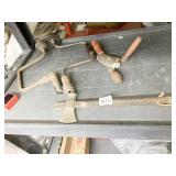 VINTAGE HATCHET, WOOD DRILLS, ETC.