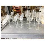 ETCHED GLASSES, WINE, CORDIAL, ETC.