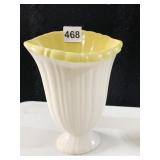 RIBBED YELLOW WHITE VASE CZECHOSLOVAKIA 7.5" H