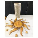 TIN SUN WALL HANGING AND PILLAR CANDLE HOLDER