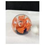 GLASS PAPER WEIGHT WITH RED FLOWER 2.5"