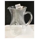 WATER PITCHER WITH ETCHED HUMMINGBIRD 8" H