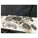 SILVER PLATE TRAY, MEAT TRAYS, GRAVY, ETC.