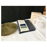 BRASS FOOTED PLATE, ADDRESS BOOK, BIRTHDAY MUG