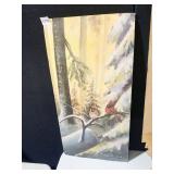 CARDINALS IN THE WOODS SIGNED PAINTING