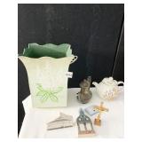 HAND PAINTED WASTE BASKET, SILVER OVER COPPER