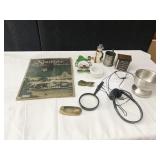 VINTAGE PIANO PLAY SHEET, MAGNIFYING GLASS, ETC.