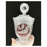 COVERED CANDY DISH, BIRD MOTIF 9" H