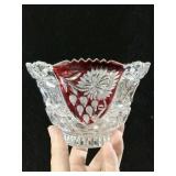 GLASS BOWL RED & CLEAR, 4 H X 6 ACROSS