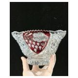 GLASS BOWL RED & CLEAR, 4.75 H X 8 AROUND, HEAVY