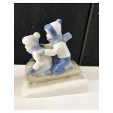GIRL & BOY ON SLED FIGURINE, PORCELAIN 6" H