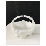 VINTAGE MILK GLASS SPLIT HANDLE BASKET 4" H