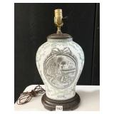 LAMP HAND PAINTED COURTING SCENE, 18" H