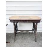 WICKER BASE WOOD TOP TABLE