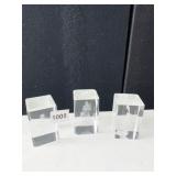 THREE GLASS CUBES W/ FROSTED IMAGE INSIDE