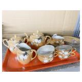 VINTAGE JAPANESE LUSTERWARE TEAL LUNCHEON SET, 1